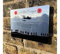 ShopQuality4U Battle of Britain Military Poppy Lest We Forget Printed on Mirror Finish Metal Aluminium Plaque, Various Size