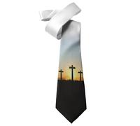 ShopQuality4U Christian Catholic Crucifix Sunset Silhouette Mens Printed Neck Tie - Silk/Polyester - Great Gift - Half Tie Print