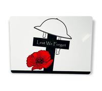ShopQuality4U Cross & Helmet Military Poppy Lest We Forget Printed on Glossy Metal Aluminium Plaque, Various Size