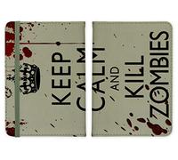 ShopQuality4U Keep Calm and Kill Zombies Leather Passport Holder - for Men & Women - British Full Printed Passport Cover Case Passport Wallet