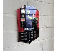 ShopQuality4U Mirror Finish Personalise Football Card Player Stats Shield - Navy Strip Printed Metal Shield Sign Wall Art A5 Player Add Name (12x20cm)