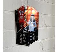 ShopQuality4U Mirror Finish Personalise Football Card Player Stats Shield - Red Background Printed Metal Shield Sign Wall Art A3 Player Add Name (40x25cm)