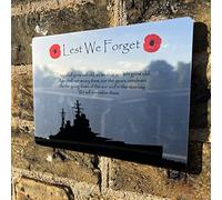 ShopQuality4U Navy Battleship Military Poppy Lest We Forget Printed on Mirror Finish Metal Aluminium Plaque, Various Size
