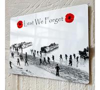 ShopQuality4U Normandy Landing Military Poppy Lest We Forget Printed on Glossy Metal Aluminium Plaque, Various Size
