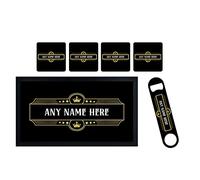ShopQuality4U Personalise Cocktail Bar Runner Mat, Matching add-ons Bottle Opener, Drinks Coasters, Gift Set | Beer Gifts Home Bar Accessories for Pub Bars Man Cave Him Her Gin Oclock