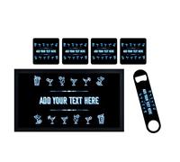 ShopQuality4U Personalise Cocktail Bar Runner Mat, optional: Matching Bottle Opener, Drinks Coasters, Gift Set | Beer Gifts Home Bar Accessories for Pub Bars Man Cave Him Her Gin Oclock