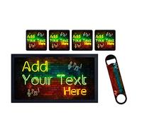 ShopQuality4U Personalise Cocktail Bar Runner Mat, optional: Matching Bottle Opener, Drinks Coasters, Gift Set | Beer Gifts Home Bar Accessories for Pub Bars Man Cave Him Her Gin Oclock