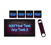 ShopQuality4U Personalise Cocktail Bar Runner Mat, optional: Matching Bottle Opener, Drinks Coasters, Gift Set | Beer Gifts Home Bar Accessories for Pub Bars Man Cave Him Her Gin Oclock