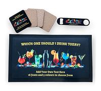 ShopQuality4U Personalise Cocktail Bar Runner Mat, optional: Matching Bottle Opener, Drinks Coasters, Gift Set | Beer Gifts Home Bar Accessories for Pub Bars Man Cave Him Her Gin Oclock