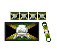 ShopQuality4U Personalise Jamaican Bar Set - Bar Runner, Table Coasters, Bottle opener - Jamaica Shield Flag Themed