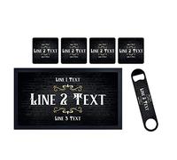 ShopQuality4U Personalised Bar Gift Set - Custom Home Pub Accessories (Bar Runner + Coasters + Bottle Opener) for Him, Dad, Man Cave, Home Bar