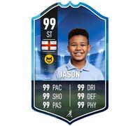ShopQuality4U Personalised Football Card Player Stats Shield -Blue Design Printed Metal Shield Sign Wall Art A3 Player Add Name (40.5x25cm)