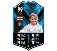 ShopQuality4U Personalised Football Card Player Stats Shield - Blue Lined Design Printed Metal Shield Sign Wall Art A3 Player Add Name (40.5x25cm)