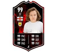 ShopQuality4U Personalised Football Card Player Stats Shield - Neon Red Design Printed Metal Shield Sign Wall Art A3 Player Add Name (40.5x25cm)