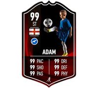 ShopQuality4U Personalised Football Card Player Stats Shield - Red Design Printed Metal Shield Sign Wall Art A5 Player Add Name (20x12cm)