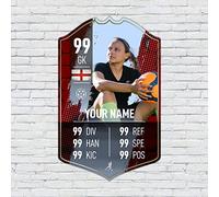 ShopQuality4U Personalised Football Cup Goalkeeper Stats Card Sign - Blue Strip Printed Metal Shield Sign Wall Art A5 Goalkeeper Add Name (12x20cm)