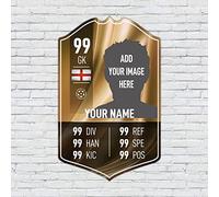 ShopQuality4U Personalised Football Cup Goalkeeper Stats Card Sign - Gold Background Printed Metal Shield Sign Wall Art A5 Goalkeeper Add Name (12x20cm)