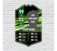 ShopQuality4U Personalised Football Cup Goalkeeper Stats Card Sign - Green Background Printed Metal Shield Sign Wall Art A3 Goalkeeper Add Name (40.5x25cm)