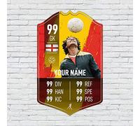ShopQuality4U Personalised Football Cup Goalkeeper Stats Card Sign - Yellow Strip Printed Metal Shield Sign Wall Art A3 Goalkeeper Add Name (40.5x25cm)