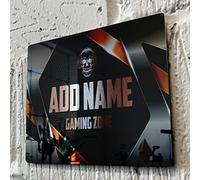 ShopQuality4U Personalised Game Metal Mirror Gamer Sign - Customised Printed Wall Art Plaque A3 Gaming Zone Skull