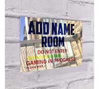 ShopQuality4U Personalised Game Metal Mirror Gamer Sign - Customised Printed Wall Art Plaque A5 Gaming in Progress