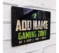 ShopQuality4U Personalised Metal Mirror Gamer Sign - Customised Printed Wall Art Plaque A5 Gaming Zone Caution, Bedroom