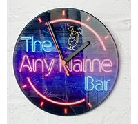 ShopQuality4U Personalised Neon Effect Round Glass Clock 30cm (11.8") Home Bar - With Clip arts