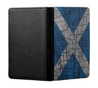 ShopQuality4U Personalised Scotland Flag Wood Cracks Design Customised PU Leather UK British Passport Cover Holder