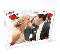 ShopQuality4U Picture with Love Frame I Love You Red Hearts Personalised Printed Large Crystal Block (13 x 9cm), Custom Photo Glass Block, Birthday Present, Mothers Day Gift