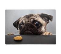 ShopQuality4U Premium Medium Glass Cutting Board Cheese Board Board Cute Pug Biscuit Design Kitchen Worktop Saver Protector