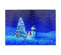 ShopQuality4U Premium Medium Glass Cutting Board Cheese Board Board Snowman and Christmas Tree Design Kitchen Worktop Saver Protector
