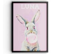 Shopsharks Custom Cute Animal Wall Art - Giraffe, Zebra, Bunny, Elephant in Blue or Pink for Nursery, Kids Room, Bedroom, Living Room, Office Decor (Pink, Rabbit)