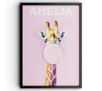 Shopsharks Custom Cute Animal Wall Art - Giraffe, Zebra, Bunny, Elephant in Blue or Pink for Nursery, Kids Room, Bedroom, Living Room, Office Decor (Pink, Giraffe)