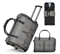 Shopsource Garment Bags for Travel, 2-in-1 Convertible Rolling Duffle Bag with Wheels, Modern Carry-on Travel Bag for Suits, Foldable Suit Bag, Telescopic Handle, Hanging Hook, Modern Grey, Garment