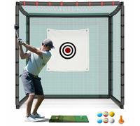 Shopsource Golf Cage with Steel Freame, 10x10x10ft Golf Hitting Net Cage with Rubber Hose, Noise Reduction for Backyard Indoor Outdoor Lawn Practice(Includes 1 Hitting Mat 6 PU Balls 1 Tee)