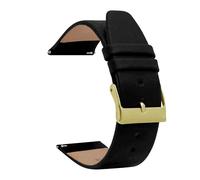Shoptictoc Quick Release Womens Leather Watch Band for Skagen - Matt Black - Slim Replacement Watch Strap for Skagen Smart Watch Bands and Classic Watches - Gold Buckle - 16mm