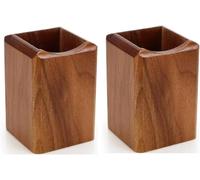 SHOPUKASA 2 Pack Wood Pen Pencil Holder Stand Multi Purpose Natural Wood Pencil Cup Pot Desk Organizer Storage Box (2 Pack Walnut Color)