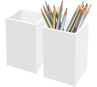 SHOPUKASA Acrylic Pen Holder for Desk, 2 Pack - Small Compact Pen Pots & Makeup Brush Holder, Clear Pencil Cup Space Saver Desk Tidy, Office Desk Accessories for Home School Classroom, 6.5×6.5×10 cm