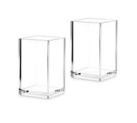 SHOPUKASA Acrylic Pen Holder for Desk, 2 Pack - Small Compact Pen Pots & Makeup Brush Holder, Clear Pencil Cup Space Saver Desk Tidy, Office Desk Accessories for Home School Classroom, 6.5×6.5×10 cm