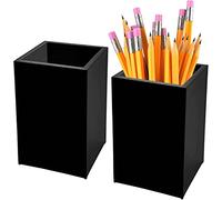 SHOPUKASA Acrylic Pen Holder for Desk, 2 Pack - Small Compact Pen Pots & Makeup Brush Holder, Clear Pencil Cup Space Saver Desk Tidy, Office Desk Accessories for Home School Classroom, 6.5×6.5×10 cm