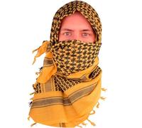 SHOPUKASA Cotton Shemagh Tactical Military Scarf Palestine Scarf Keffiyeh Head Neck Wrap for Men & Women + Paper Bag (Mustard)