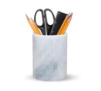 SHOPUKASA Natural Marble Pen Holder for Desk Handcrafted Stone Pencil Pot & Makeup Brush Holder, Unique One-of-a-Kind Pattern, Office Desk Accessories & Vanity Organiser, Eco-Friendly Gift, 7×10 cm