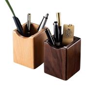 SHOPUKASA Wooden Pen Holder for Desk, 2 Pack - Natural Wood Pencil Pot & Pencil Pots for Classroom, Beech or Walnut Desk Organiser, Makeup Brush Holder & Stationery Cup, Office Home, 7×7×10cm (1B+1W)