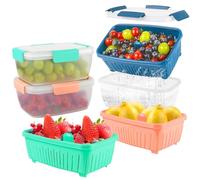 shopwithgreen 68oz Berry Keeper Fruit Storage Container for Fridge, Fresh Food Produce Saver Containers with Removable Drain Colanders, Vegetable Lettuce Keeper Bowl, Refrigerator Organizer, 3 Pack