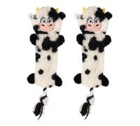 SHOPZO Crinkle Farm Flattie - Cow - Pack of 2 - Keep Your Fur Baby Entertained for Hours, Featuring an Attached Rope to Tug and Chew - Crinkles for Extra Sensory Stimulation