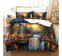 ShoraSlvan Cityscape Architecture 3D Printed Duvet Cover Set 3 Pieces Bedspread Soft Easy Care with Zipper Closure，Pillowcases for Teens And Adults Double（200x200cm）