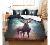 ShoraSlvan Deer 3D Printed Duvet Cover Set 3 Pieces Bedding Set Soft Microfiber with Zipper Closure,Pillowcases for Teens And Adults Single(140x200cm)
