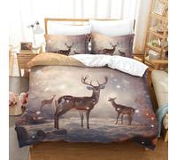 ShoraSlvan Deer 3D Printed Quilt Cover Set 3 Pieces Bedspread Soft Microfiber with Zipper Closure，Pillowcases for Teens And Adults King（220x240cm）
