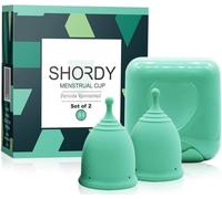 Shordy Menstrual Cup with Mini Box, Period Cup Made with Medical Grade Silicone, Better Alternative to Sanitary Pads and Tampons, Hygienic and Safe (Green SS (Pack of 2))