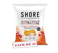 Shore Seaweed Chips -Sweet Sriracha 14 x 25g bags, Vegan crisps, Lower in calories, Plant-based, High in Fibre